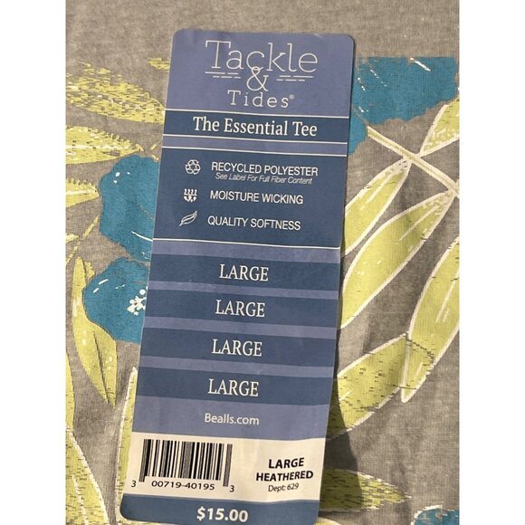 Tackle Tides Essential Tee Floral Heather Gray Moisture Wicking Size L NWT - Picture 3 of 4